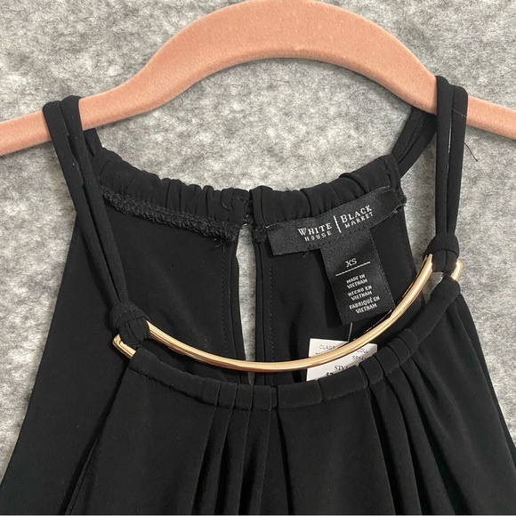 White House Black Market Halter Date Top Black Strappy Gold Accents XS Sexy - Picture 10 of 16